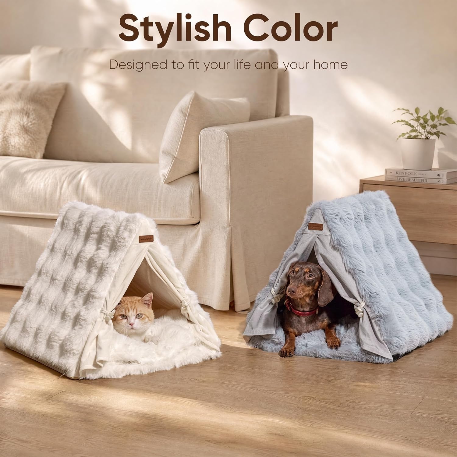 fukumaru-cat-cave-bed-sturdy-frame-washable-cat-tent-bed-with-curtain-semi-enclosed-cat-hideaway-for-anxious-cats-large-cozy-cat-house-for-indoor-cats-soft-plush-covered-dog-bed-cream
