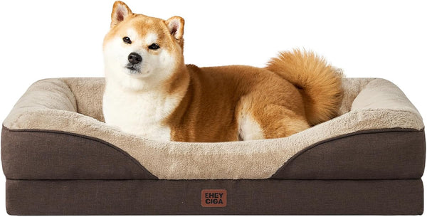 EHEYCIGA Orthopedic XL Dog Bed for Large Sized Dog, 42X30 Inch Extra Large Memory Foam Dog Couch Bed with Sides, Waterproof Liner & Washable Removable Cover, Bolster Pet Sofa, Grey33