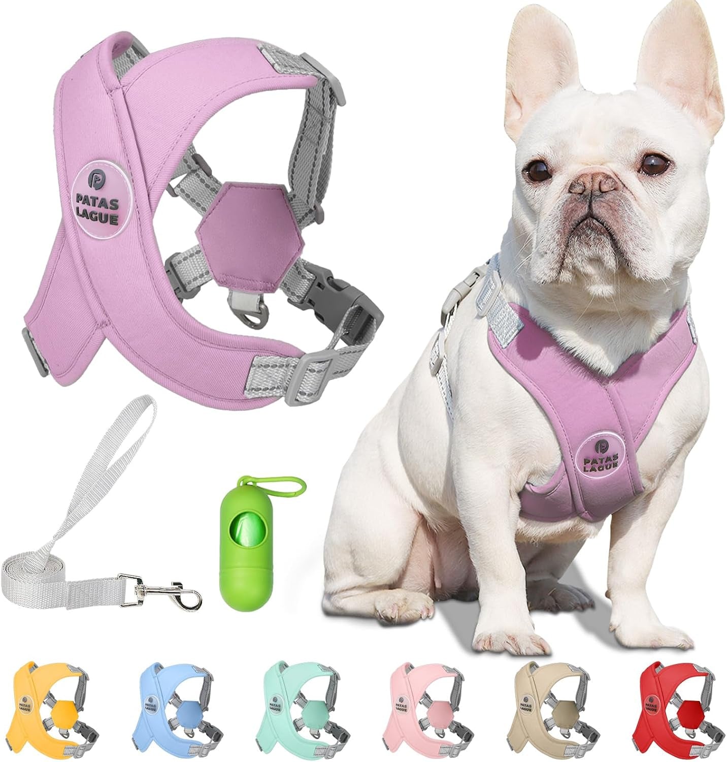 patas-lague-dog-harness-with-leash-set-adjustable-soft-padded-step-in-dog-vest-no-choke-no-pull-reflective-for-small-medium-pets-with-poop-bags-and-dispenser-solid-and-no-chew-pink-m