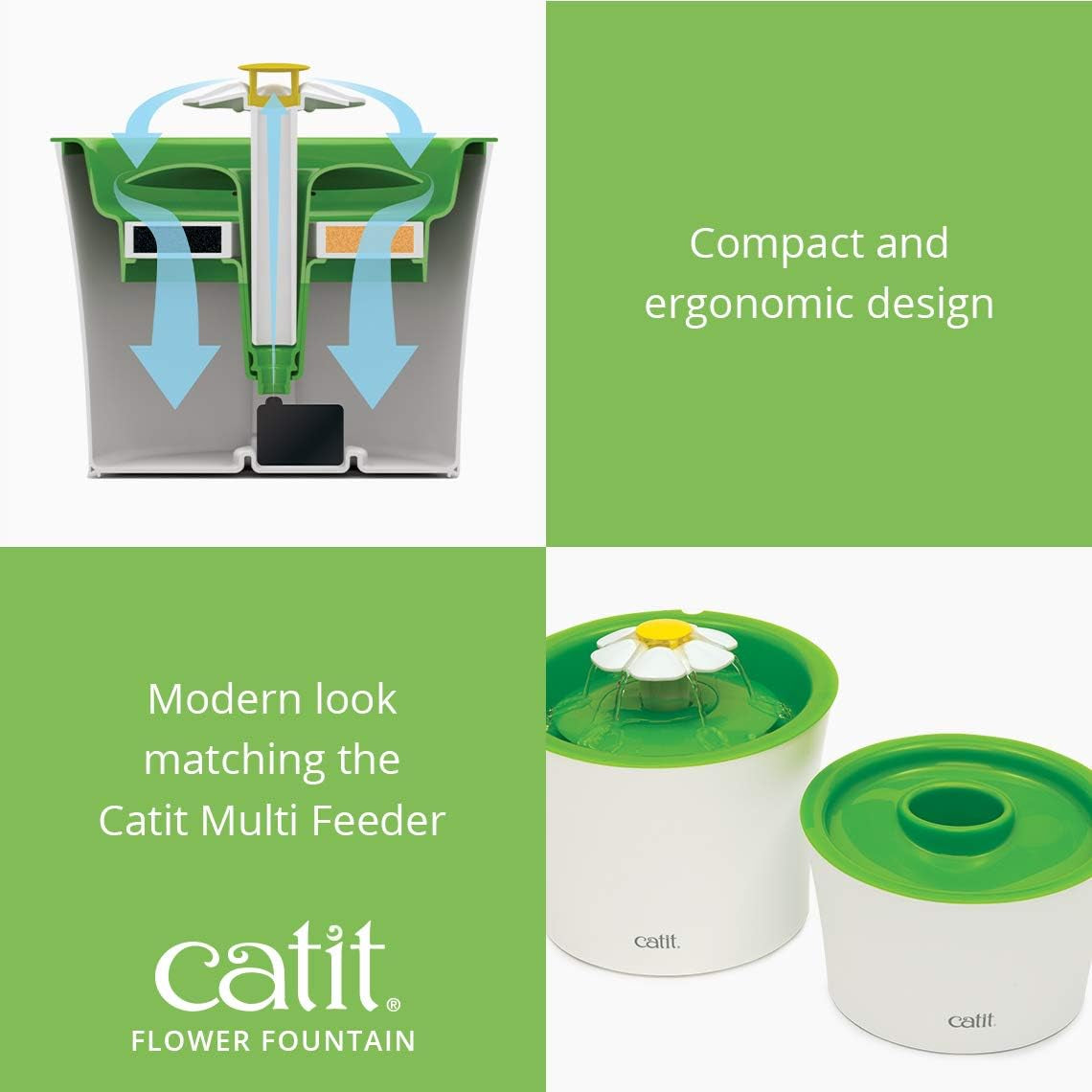 catit-flower-fountain-with-triple-action-filter-cat-drinking-water-fountain-3-l-green-cat-drinking-water-fountain