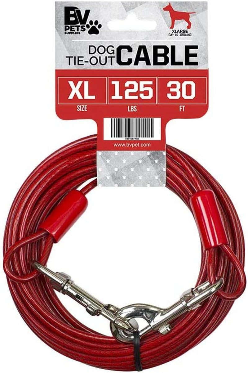 bv-dog-tie-out-cable-30-feet-heavy-duty-dog-lead-up-to-125-pounds-reflective-rust-free-with-quick-release-swivel-clips-360-rotating-clasp-tangle-free-dogs-runner-for-yard-red-single