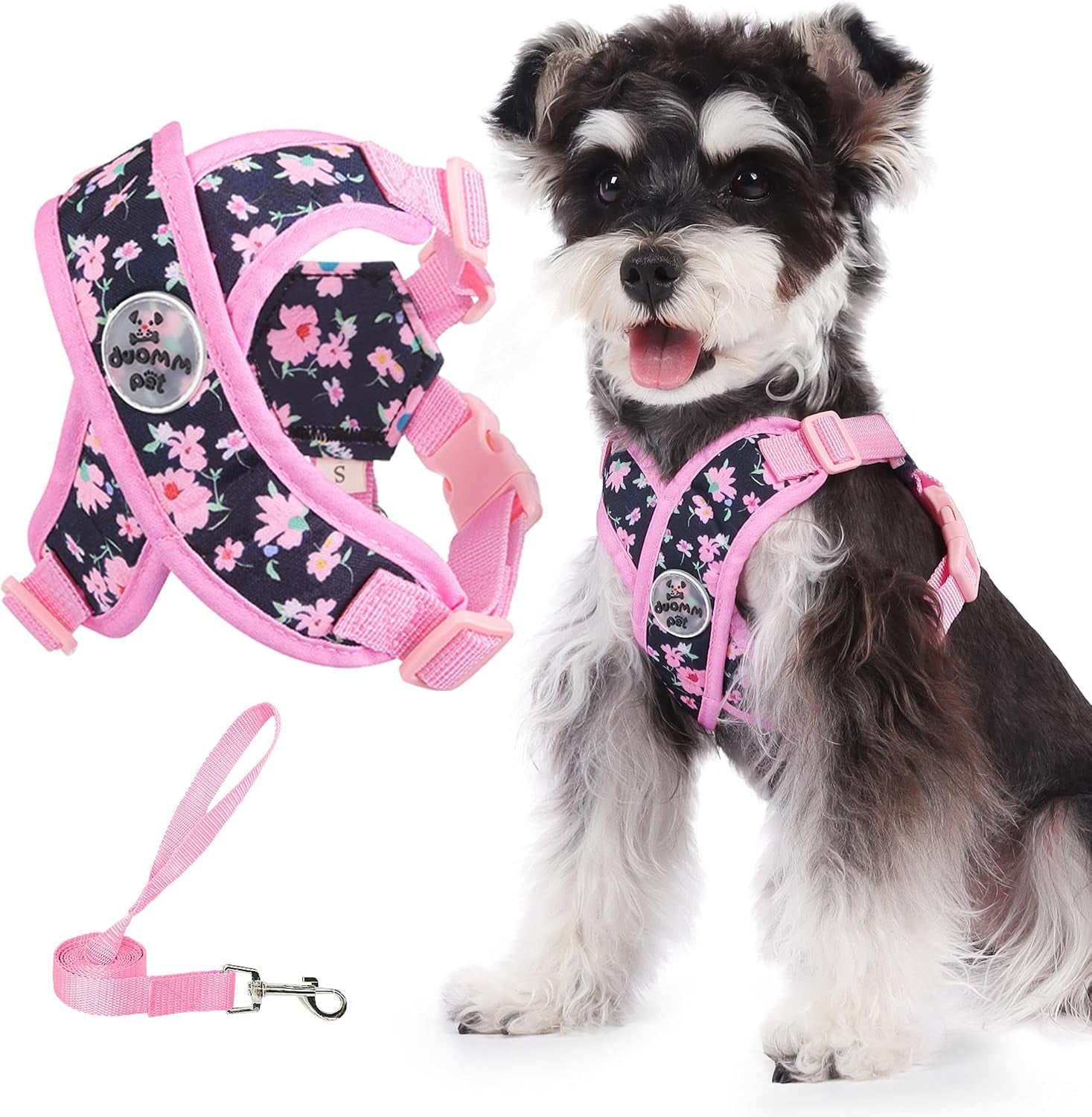 patas-lague-dog-harness-with-leash-set-adjustable-soft-padded-step-in-dog-vest-no-choke-no-pull-reflective-for-small-medium-pets-with-poop-bags-and-dispenser-solid-and-no-chew-pink-m