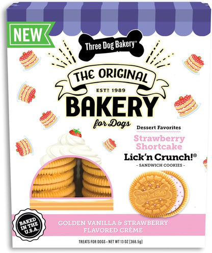 Three Dog Bakery Lick'N Crunch! Dog Treats - 13 Oz | Golden Vanilla & Peanut Butter Sandwich Cookies - Crunchy Treats with Peanut Butter Creme13