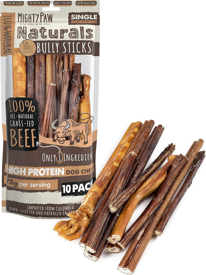 Mighty Paw 12" Bully Sticks for Dogs - Large, Medium and Small Breeds Chew | Single Ingredient, Grass-Fed, Lower Odor, 5 Pack, High Protein, Boredom Buster, All-Natural Sticks12