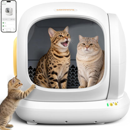 Meowant Self-Cleaning Cat Litter Box, 75L Extra Large Open Automatic Cat Litter Box for Multi Cats, Integrated Safety Protection/App Control/Odor Removal Smart Box with Mat & Liner1