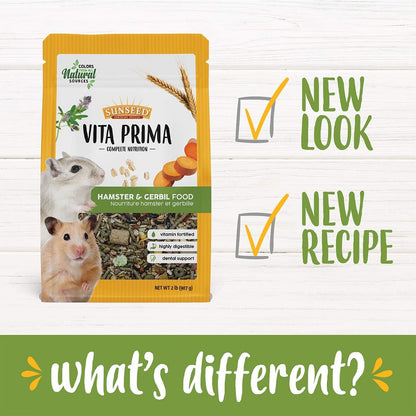 Sunseed Vitakraft Vita Prima Hamster and Gerbil Food 2 Lbs Bag - Instinctive Foraging Blend with Ancient Grains Essential Vitamins and Minerals - No Artificial Colors Flavors or Preservatives3