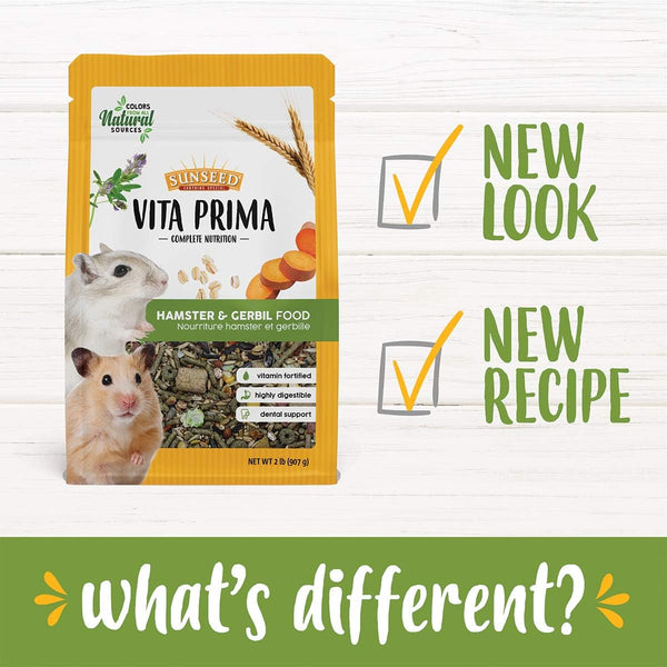 Sunseed Vitakraft Vita Prima Hamster and Gerbil Food 2 Lbs Bag - Instinctive Foraging Blend with Ancient Grains Essential Vitamins and Minerals - No Artificial Colors Flavors or Preservatives3