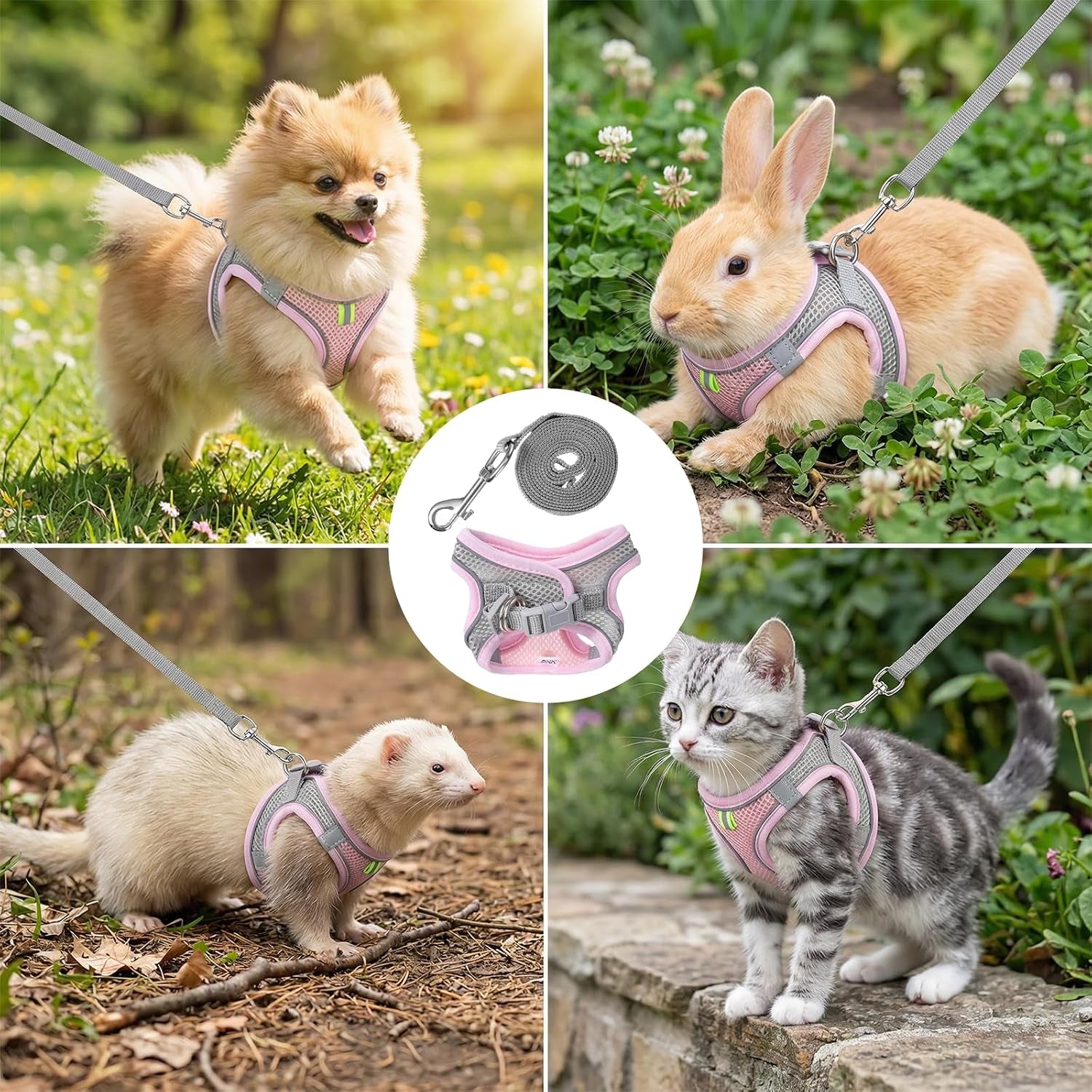 bunny-harness-and-leash-set-breathable-pet-rabbit-harness-and-leash-set-soft-rabbit-leashes-reflective-strips-jacket-escape-proof-walking-gear-for-rabbits-small-kitten-puppy-guinea-pigs-pink-xxs