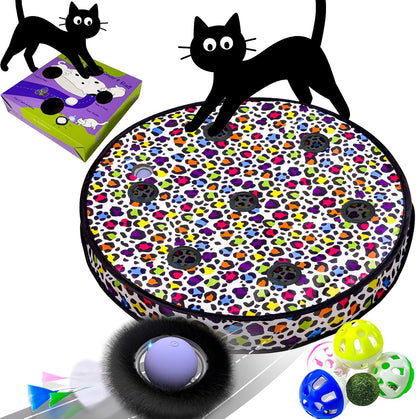 ORSDA Cat Toys, Interactive Fast Rolling Ball in Pouch, Hide and Seek for Indoor Cats, Motion Chirping Activated Moving Ball, 7 Holes Mat Mouse Catching Game9