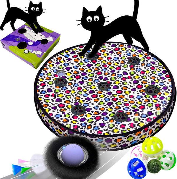 ORSDA Cat Toys, Interactive Fast Rolling Ball in Pouch, Hide and Seek for Indoor Cats, Motion Chirping Activated Moving Ball, 7 Holes Mat Mouse Catching Game9