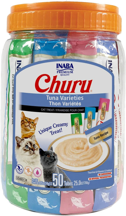 INABA Churu Cat Treats, Lickable, Squeezable Creamy Purée Cat Treat with Green Tea Extract & Taurine, 0.5 Ounces Each Tube, 40 Tubes, Tuna Variety Box16