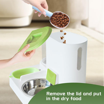 2 in 1 Automatic Cat Feeder & Water Dispenser,Gravity Pet Feeder Stainless Steel Food Water Bowl All-In-One Large Capacity Self Feeding for Cats Dogs Small Medium Pets(Green)5