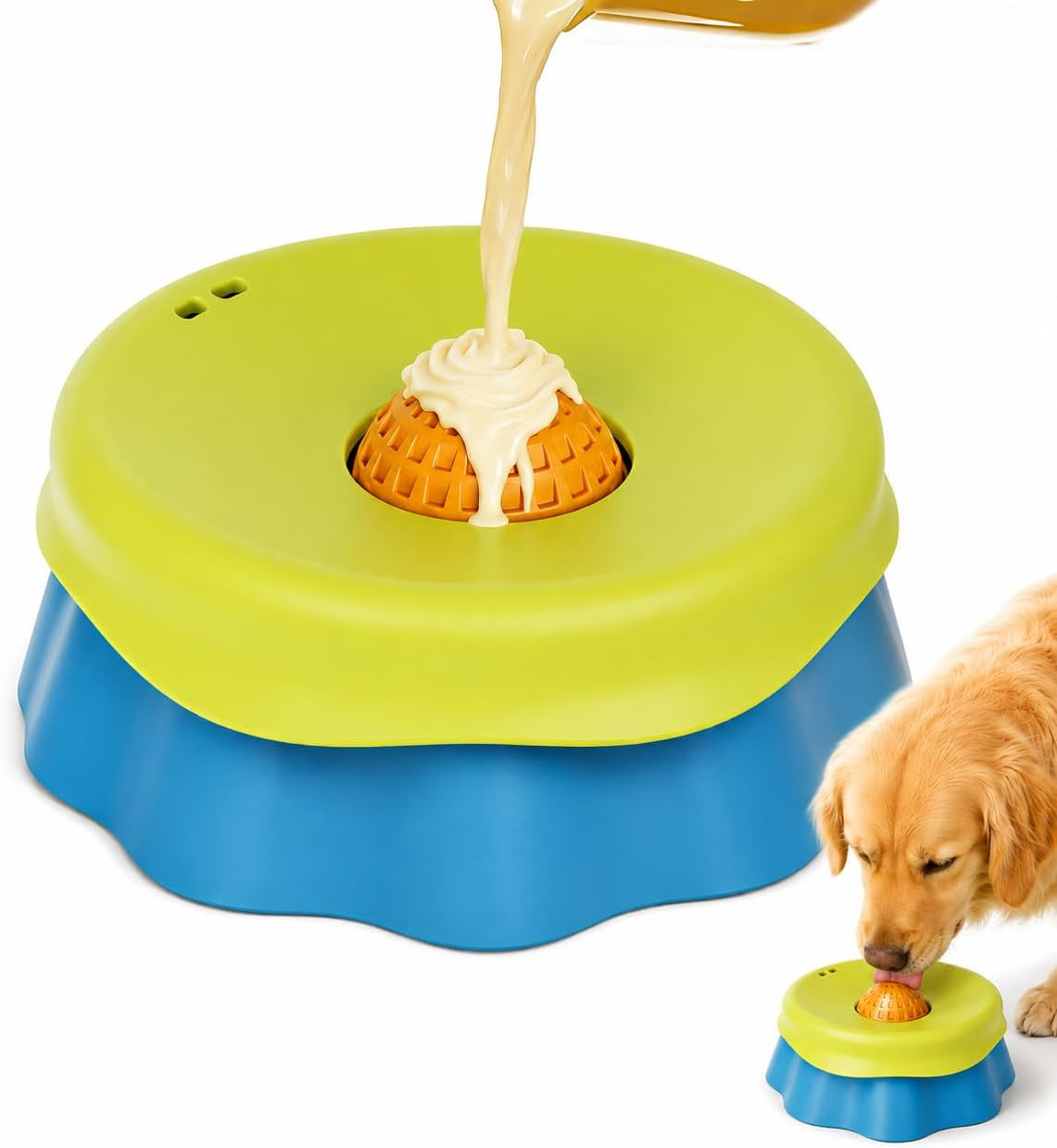 slow-feeder-dog-bowl-with-rolling-ball-2-in-1-silicone-dog-lick-bowl-for-liquid-treats-anti-slip-interactive-licking-toy-for-small-medium-large-dogs-cats-food-grade-easy-clean-blue-yellow