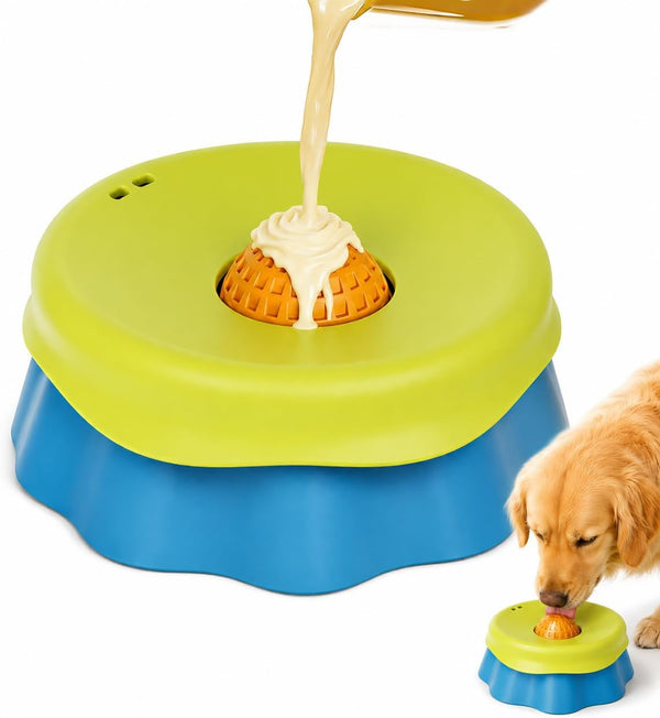 Slow Feeder Dog Bowl with Rolling Ball - 2-In-1 Silicone Dog Lick Bowl for Liquid Treats, Anti-Slip Interactive Licking Toy for Small Medium Large Dogs Cats, Food-Grade Easy Clean (Blue+Yellow)9