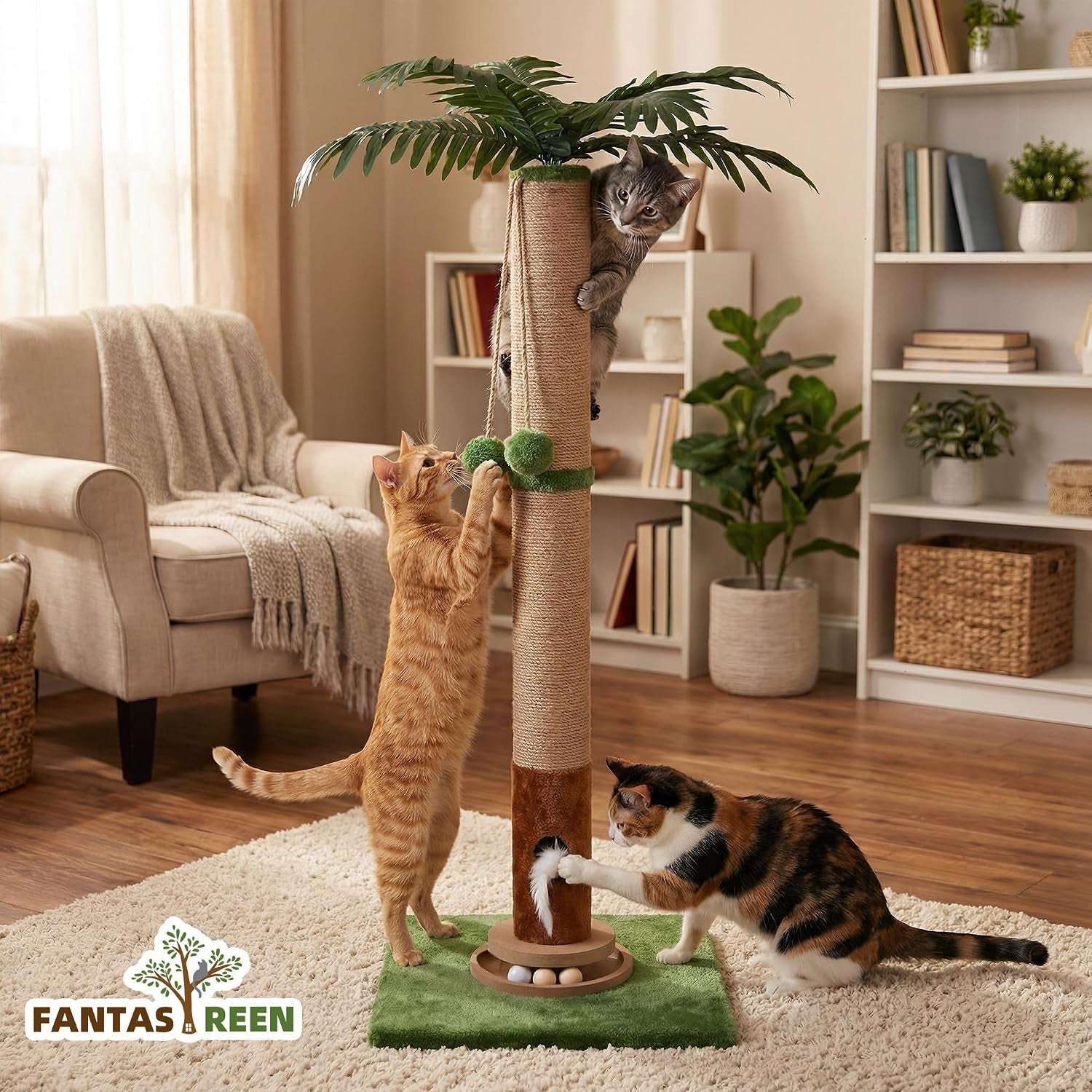 fantasreen-cat-scratching-post-35-tall-with-toy-mouse-for-indoor-cats-green