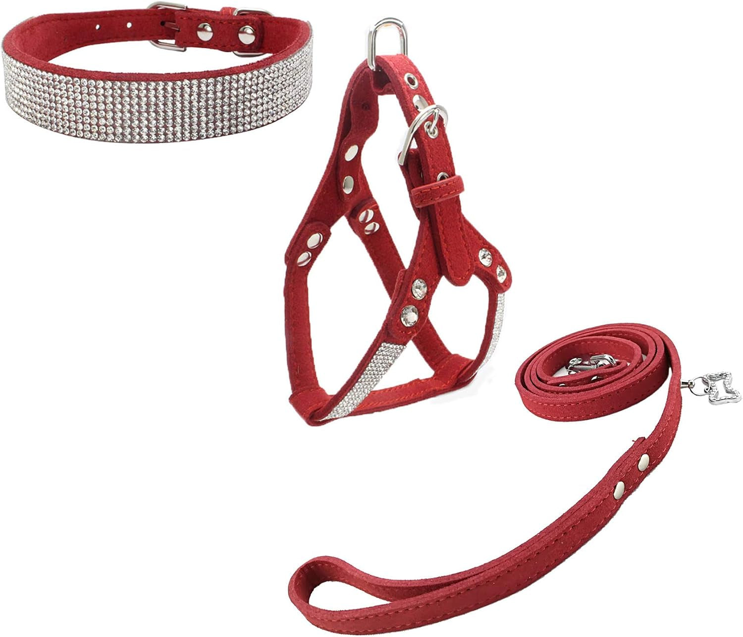 dog-collar-harness-lead-sets-fashion-dog-collar-diamante-with-harness-leashes-comfortable-soft-collar-harness-and-leashes-set-for-dog-pink-xs