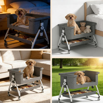 Bedside Dog Bed, Cosleeper Pet Dog Bed with Removable Washable Cushion Adjustable Height, Extension for Human Bed for Small & Medium Puppy & Cat7