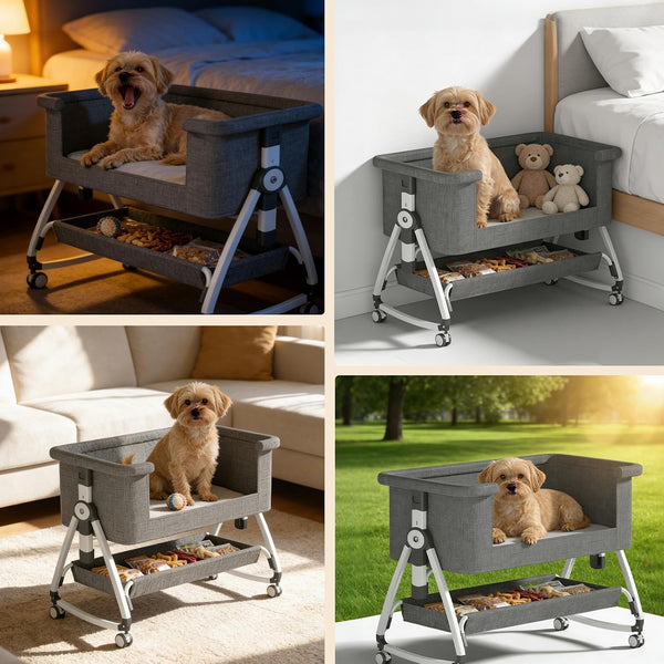 Bedside Dog Bed, Cosleeper Pet Dog Bed with Removable Washable Cushion Adjustable Height, Extension for Human Bed for Small & Medium Puppy & Cat7