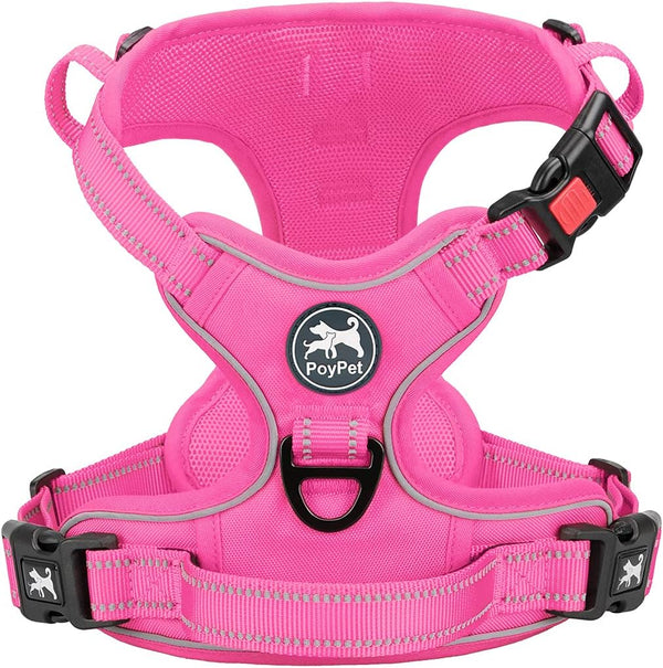 Poypet No Pull Dog Harness, No Choke Front Lead Dog Reflective Harness, Adjustable Soft Padded Pet Vest with Easy Control Handle for Small to Large Dogs(Pink, Medium)28