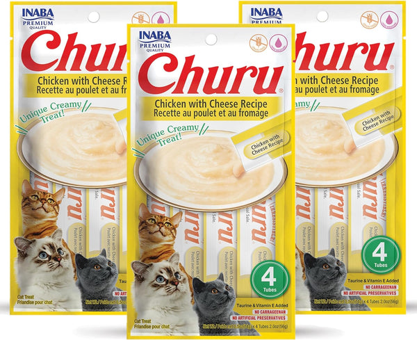 INABA Churu Cat Treats, Grain-Free, Lickable, Squeezable Creamy Purée Cat Treat/Topper with Vitamin E & Taurine, 0.5 Ounces Each Tube, 4 Tubes, Tuna with Salmon Recipe32