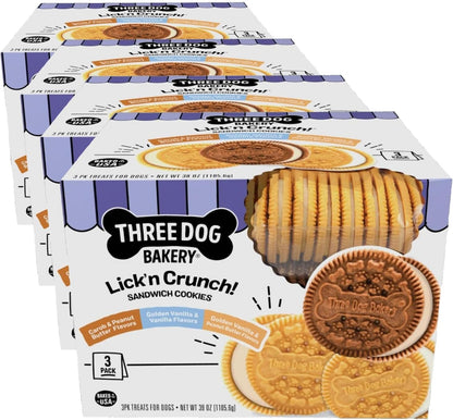 Three Dog Bakery Lick'N Crunch! Dog Treats Variety Pack - 13 Oz - 3 Pack | Carob & Peanut Butter, Golden Vanilla & Vanilla, and Golden Vanilla & Peanut Butter8