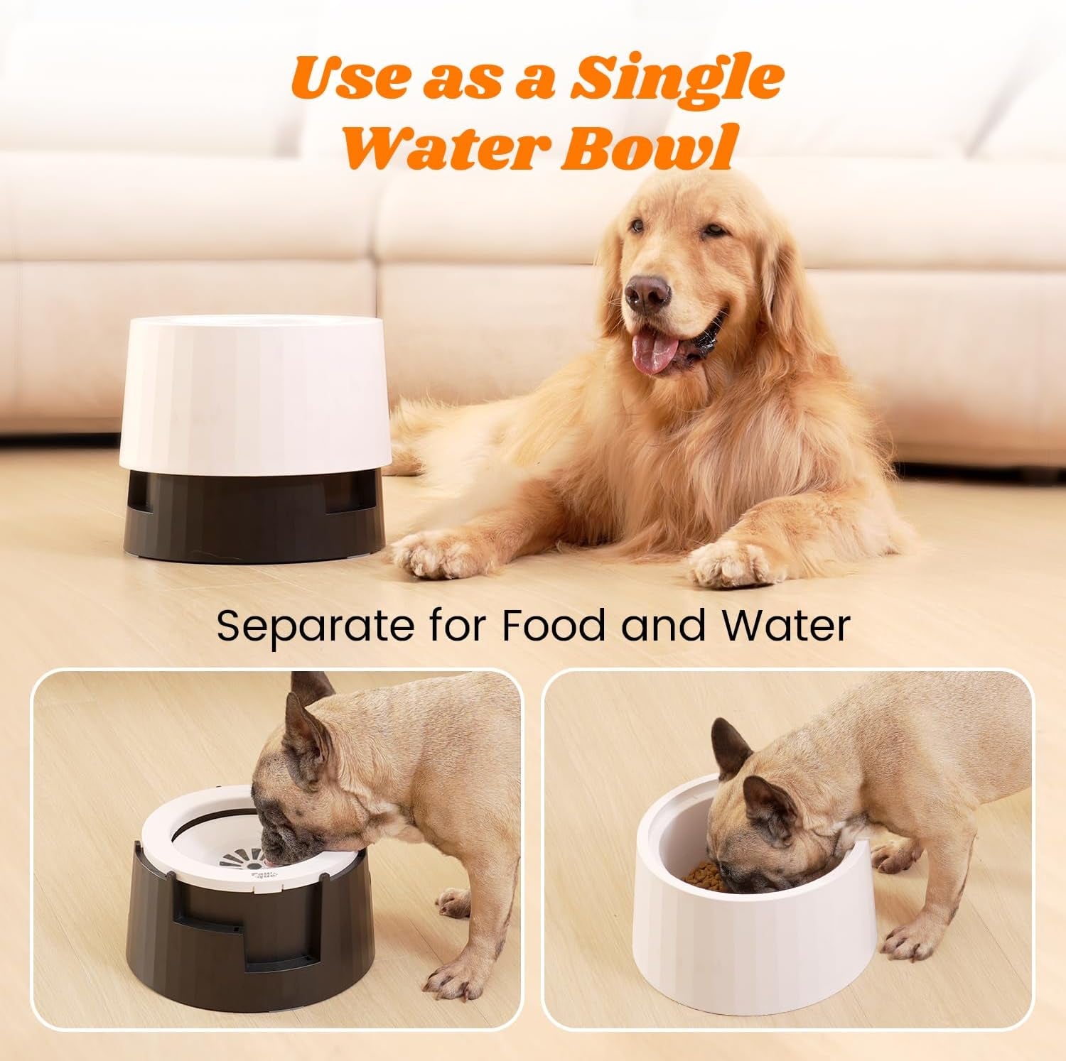 pawque-raised-95oz-slow-drinking-dog-water-bowl-no-spill-medium-large-breed-single-elevated-stainless-steel-water-bowl-with-floating-disc-stable-sturdy-base-and-snap-on-adjustable-height-stand