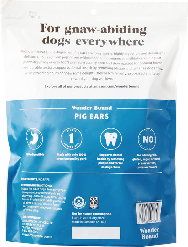 Amazon Brand – Wonder Bound Whole Pig Ears Dog Treats, Pork, 6 Ounce, 6 Count (Pack of 1)2