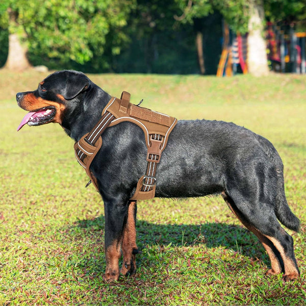 Beebiepet Heavy Duty Tactical Dog Harness for Small Dogs, No Pull Adjustable Pet Harness Reflective Service Training Easy Control Pet Vest Military K9 Working Dog Harnesses- Large, Brown2