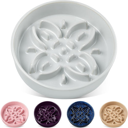 Vancasso Ceramic Slow Feeder Dog Bowls, Puzzle Dog Food Bowls with Floral Maze, anti -Slip Pet Food Dish for Small Breed, 0.6 Cups, Blue15