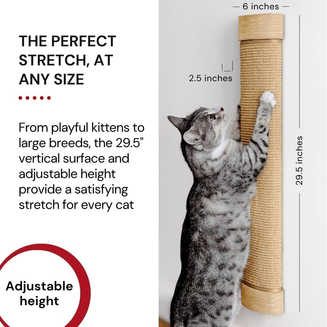 7-ruby-road-wall-mounted-cat-scratcher-replaceable-sisal-scratching-post-for-indoor-cats-large-breeds-29-5-tall-solid-pine-with-natural-woven-sisal-no-glue-or-staples-easy-wall-mount