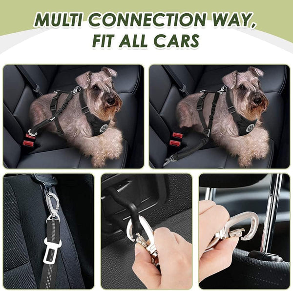 Slowton Dog Seatbelt, 2 Pack Dog Seat Belt Car Leash Adjustable Elastic Bungee Buffer Heavy Duty Nylon Reflective Pet Safety Tether Connect to Dog Harness for Travel Riding in Vehicle (Daul Clip, B)2