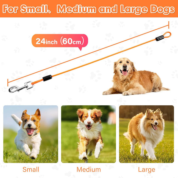 Chew-Resistant Dog Leash Extender, 24In, 2Pack, Black | 5Mm Steel Wire, 360° Swivel Clips, Extra Reach, Pair Both for Two Dogs6