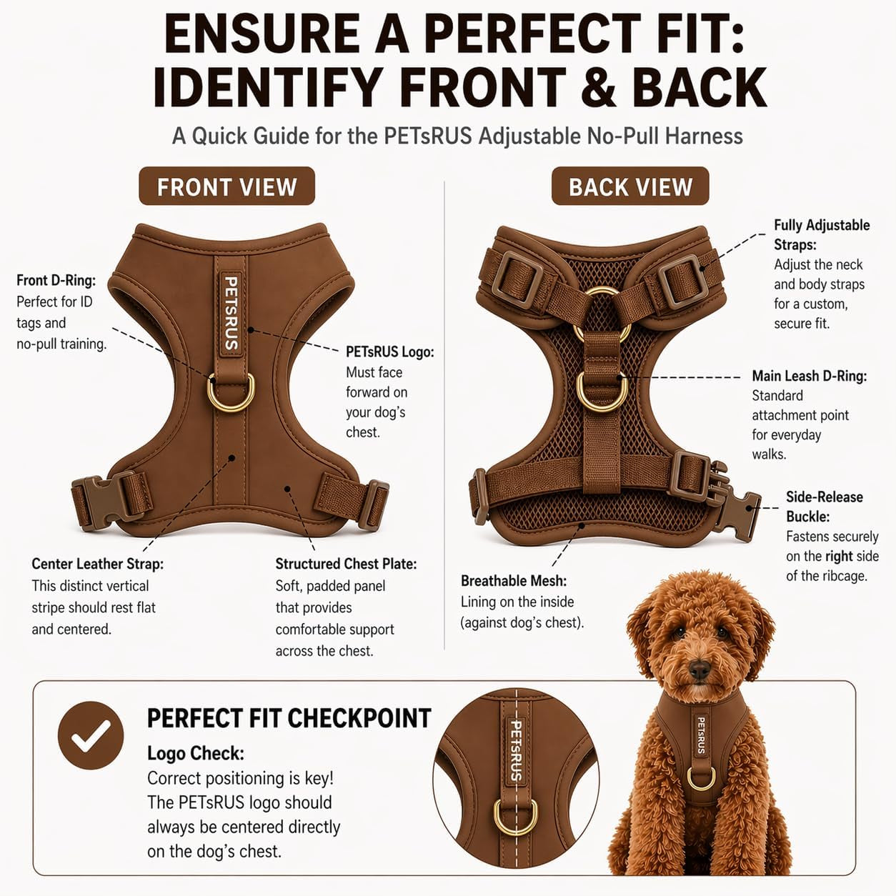 premium-no-pull-dog-harness-soft-neoprene-breathable-mesh-vest-with-front-back-clip-d-rings-adjustable-lightweight-walking-harness-for-puppies-small-medium-dogs-bronze-brown-gold-m