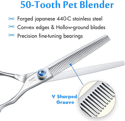 JASON Dog Grooming Thinning Scissors - 7" Trimming Blending Shears 50 Teeth | Ergonomic Pet Thinner Blender Shear Cat Texturizing Kit with Offset Handle and a Jewelled Screw, 30% Thinning Rate3
