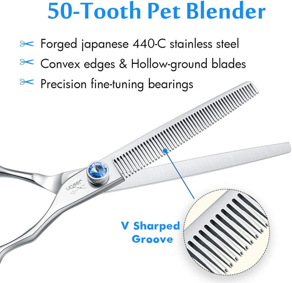 JASON Dog Grooming Thinning Scissors - 7" Trimming Blending Shears 50 Teeth | Ergonomic Pet Thinner Blender Shear Cat Texturizing Kit with Offset Handle and a Jewelled Screw, 30% Thinning Rate3