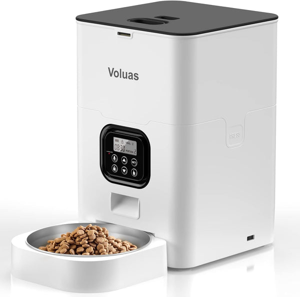 VOLUAS Automatic Cat Feeder, 4L Timed Dry Food Dispenser for Cats & Dogs | Programmable Portion Control, up to 4 Meals Daily, Dual Power Supply, Power-Off Memory, 10-Second Voice Recorder1