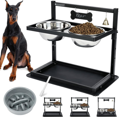 Elevated Dog Bowls with Slow Feeder for Large Dogs – Adjustable Raised Stand with 2 Stainless Steel Bowls & Spill-Proof Mat, Non-Slip Dog Feeder for Large & Medium Dogs (Black)14