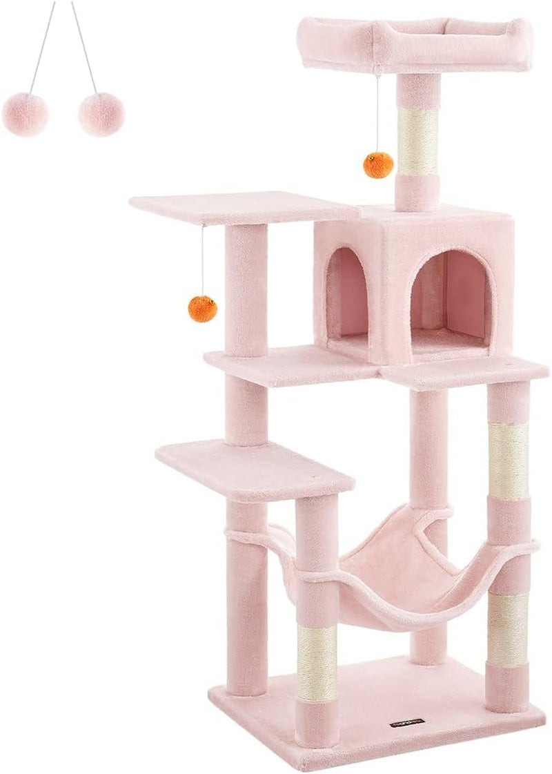 feandrea-cat-tree-59-5-inch-tall-cat-tower-plush-multi-level-condo-with-5-scratching-posts-2-perches-2-caves-hammock-2-pompoms-light-gray-upct192w01