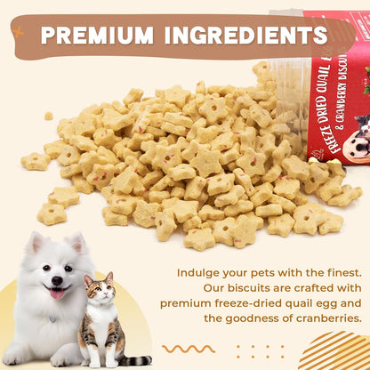 Dancing Tail Freeze Dried Quail Egg Yolk & Cranberry Cube Cat & Dog Treats Biscuits, Dehydrated Healthy Tasty Snack for Training 2.5 Ounce2