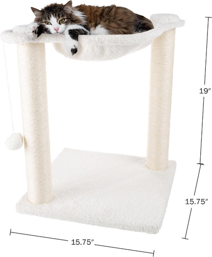 19-Inch Cat Scratching Post with Hammock ? Sisal Fabric and Carpet Small Cat Tree, Hanging Ball Toy for Adult Cats and Kittens by PETMAKER (White)6