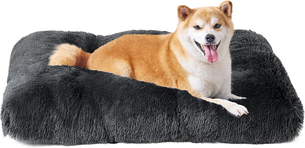 EHEYCIGA Fluffy Dog Crate Bed for Extra Large Dogs, Plush Faux Fur Pad, Calming anti Anxiety XL Bed for Crate, Washable Soft Warm Dog Mat with Non-Slip Bottom, Grey37