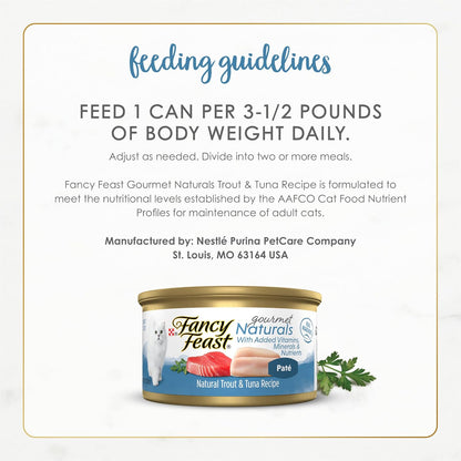 Purina Fancy Feast Grain Free Wet Cat Food Pate Gourmet Naturals Trout and Tuna Recipe - (Pack of 12) 3 Oz. Cans7