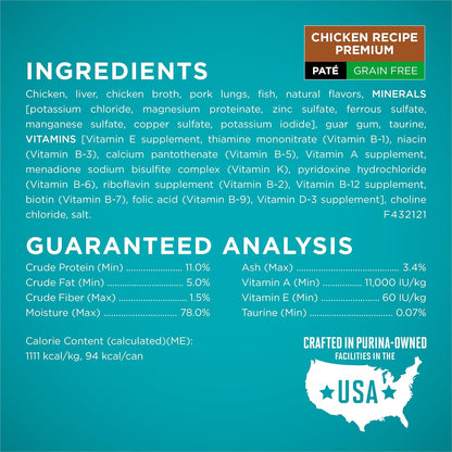 Purina ONE Grain Free, Natural Pate Wet Cat Food Variety Pack, Beef, Chicken and Ocean Whitefish Recipes - (2 Packs of 12) 3 Oz. Pull-Top Cans5