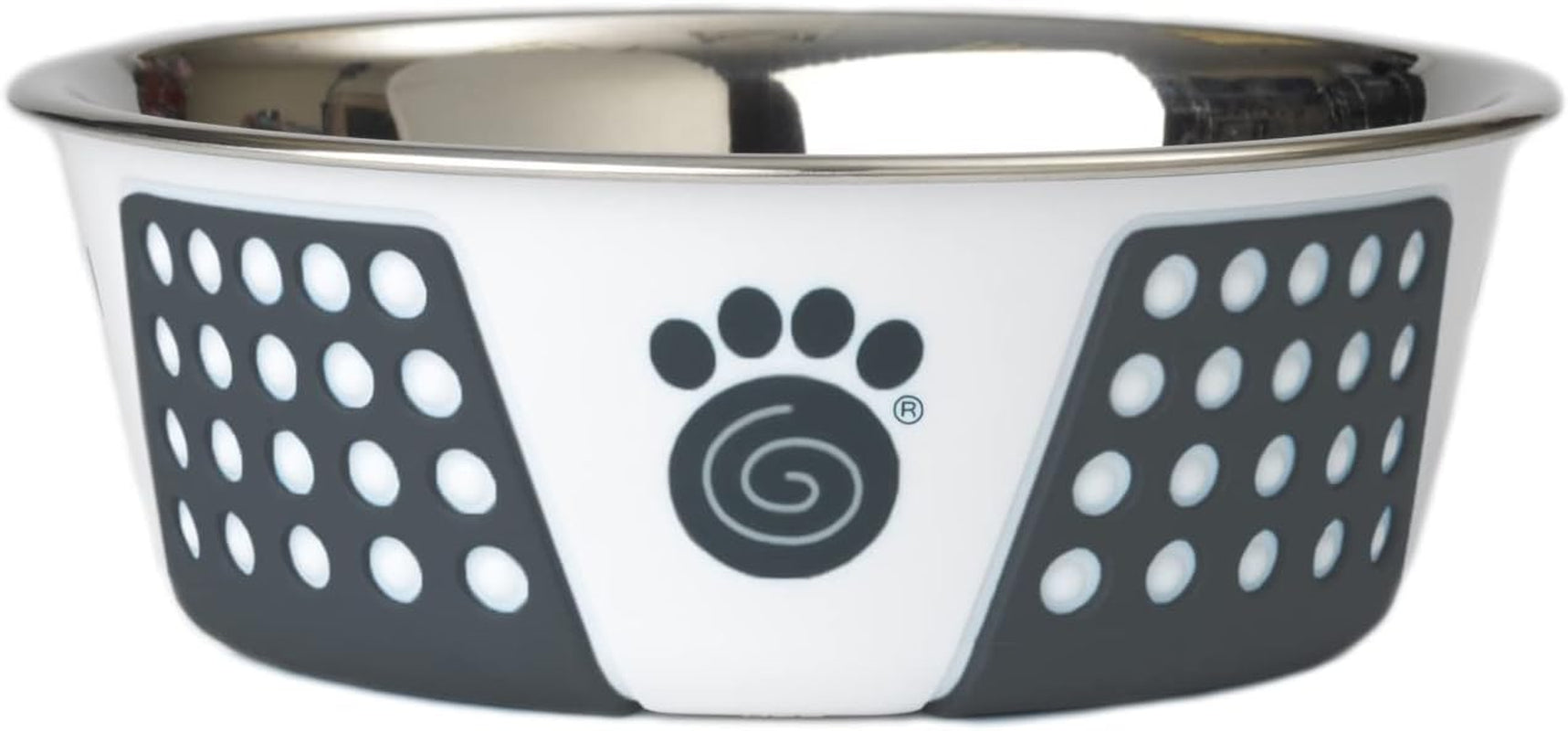 petrageous-15001-fiji-stainless-steel-non-slip-dishwasher-safe-dog-bowl-3-75-cup-capacity-6-75-inch-diameter-2-5-inch-tall-for-medium-and-large-dogs-white-and-slate-blue-pack-of-2