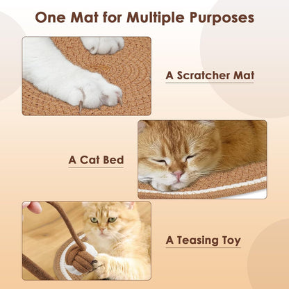 Cat Scratcher Mat, Natural Cotton Rope Cat Scratch Pad, 15.7'' round Horizontal Floor Cat Scratching Pads for Indoor Cats, Cat Furniture Protector for Wall, Couch, Carpets, Sofas6