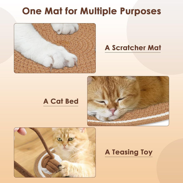 Cat Scratcher Mat, Natural Cotton Rope Cat Scratch Pad, 15.7'' round Horizontal Floor Cat Scratching Pads for Indoor Cats, Cat Furniture Protector for Wall, Couch, Carpets, Sofas6