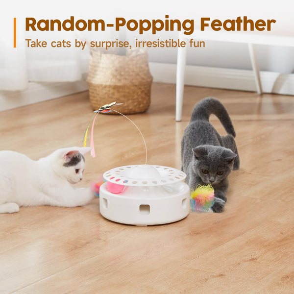 Potaroma Cat Toys 3In1 Automatic Interactive Kitten Toy, Fluttering Butterfly, Moving Feather, Track Balls, Dual Power Supplies, USB Powered, Indoor Exercise Kicker (Bright White) | Fluttering Butterfly, Moving Feather, Balls, Dual Power Supplies, USB Powered, Indoor Kitty Exercise Kicker (Bright White)4