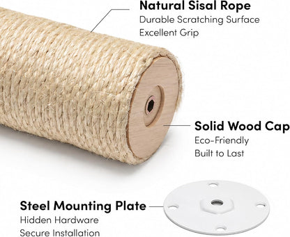 Xympo Wall-Mounted Cat Climbing Steps, Floating Sisal Scratching Posts, 8 Inch, 3 Pack, Easy Drywall Install3