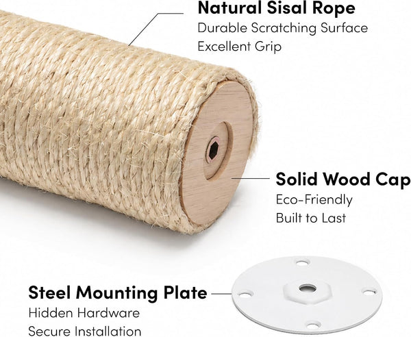 Xympo Wall-Mounted Cat Climbing Steps, Floating Sisal Scratching Posts, 8 Inch, 3 Pack, Easy Drywall Install3