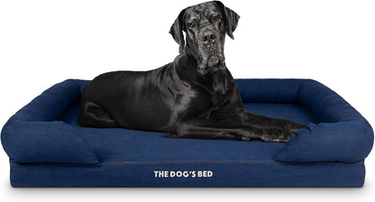 The Dog’S Bed Orthopedic Memory Foam Dog Bed with Bolsters for Large Dogs, High Density Support Mattress, Low Front Entry, Removable Washable Cover, Oxford Fabric, Blue with Dark Red Trim, Large41